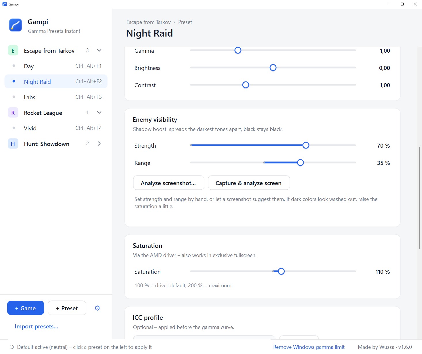 Gampi: sliders for shadow boost and saturation